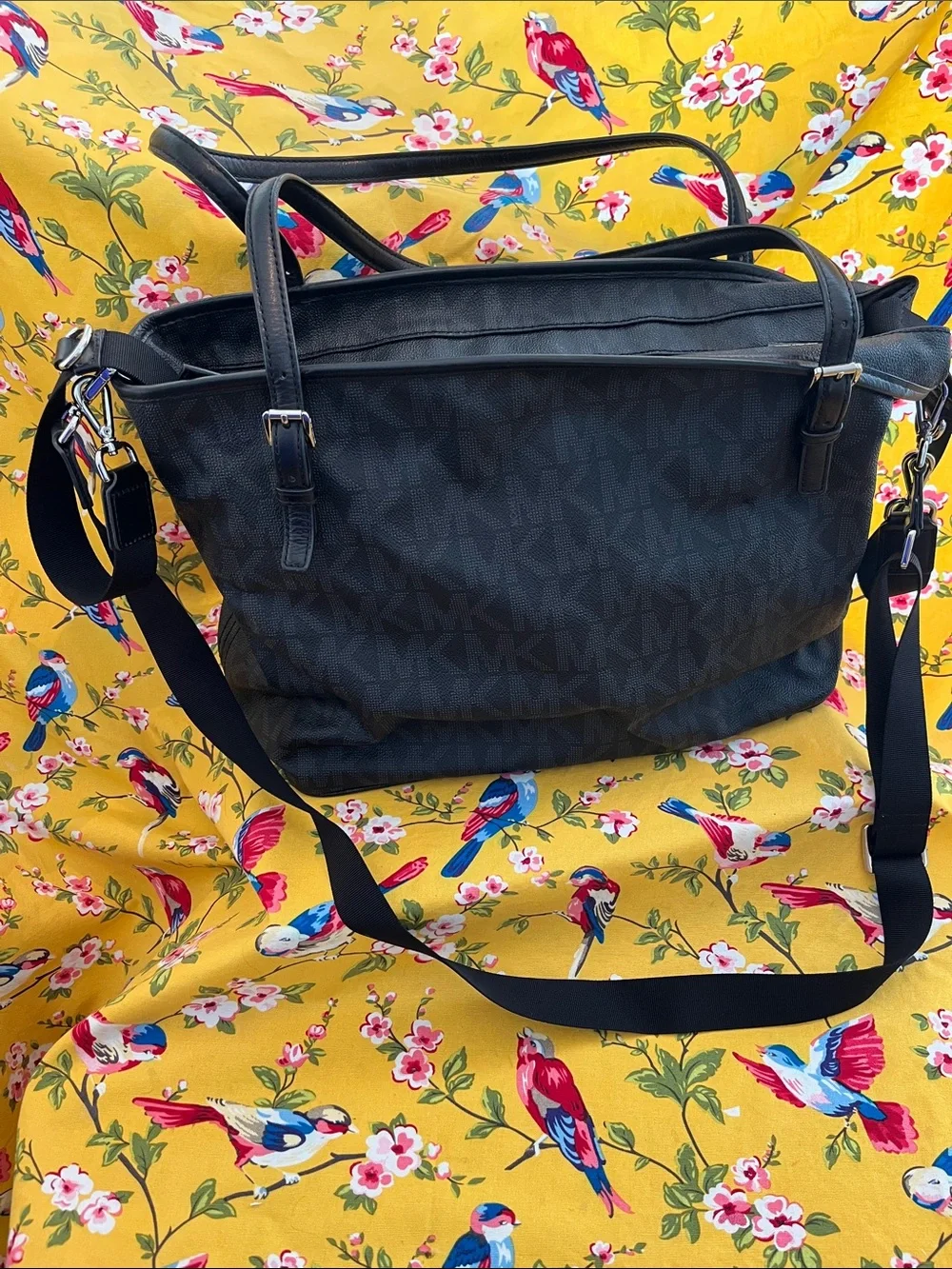 Michael Kors Black Logo Tote with Silver Plaque - Picture 3 of 7